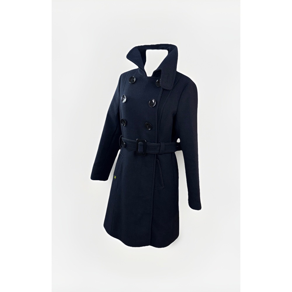 Soia & Kyo Coat Women BLUE Herringbone Wool Blend Belted (M) Short Coat - Y2K